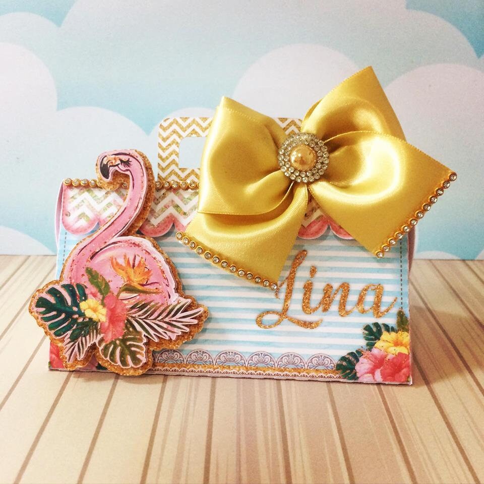 Flamingo Party Medium Favor Box, Personalized, Candy Box, Treat Box, Goodie Bag, Flamingo Themed Birthday Party Decorations. Flamingo party