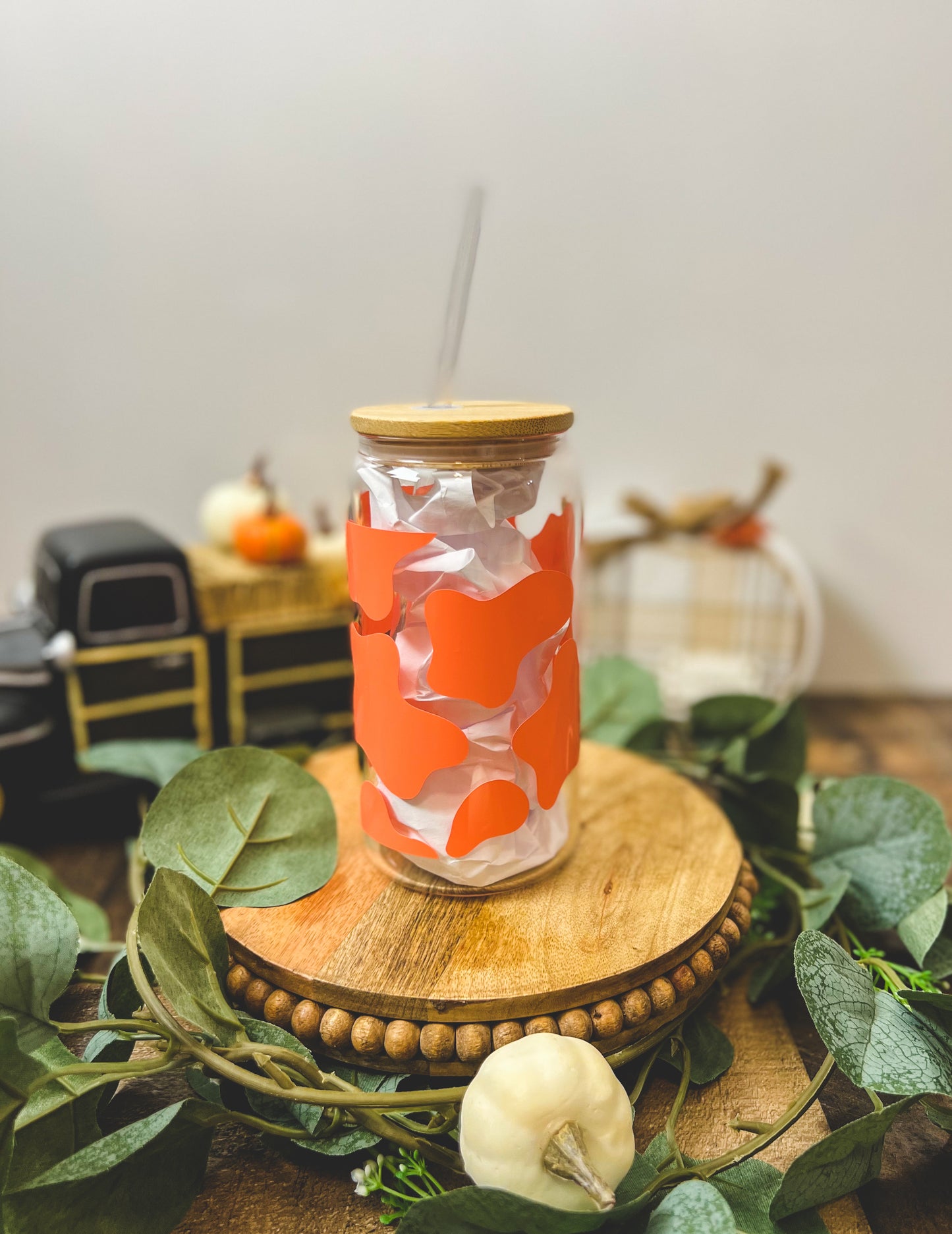 Cow Print 16 os glass Cup