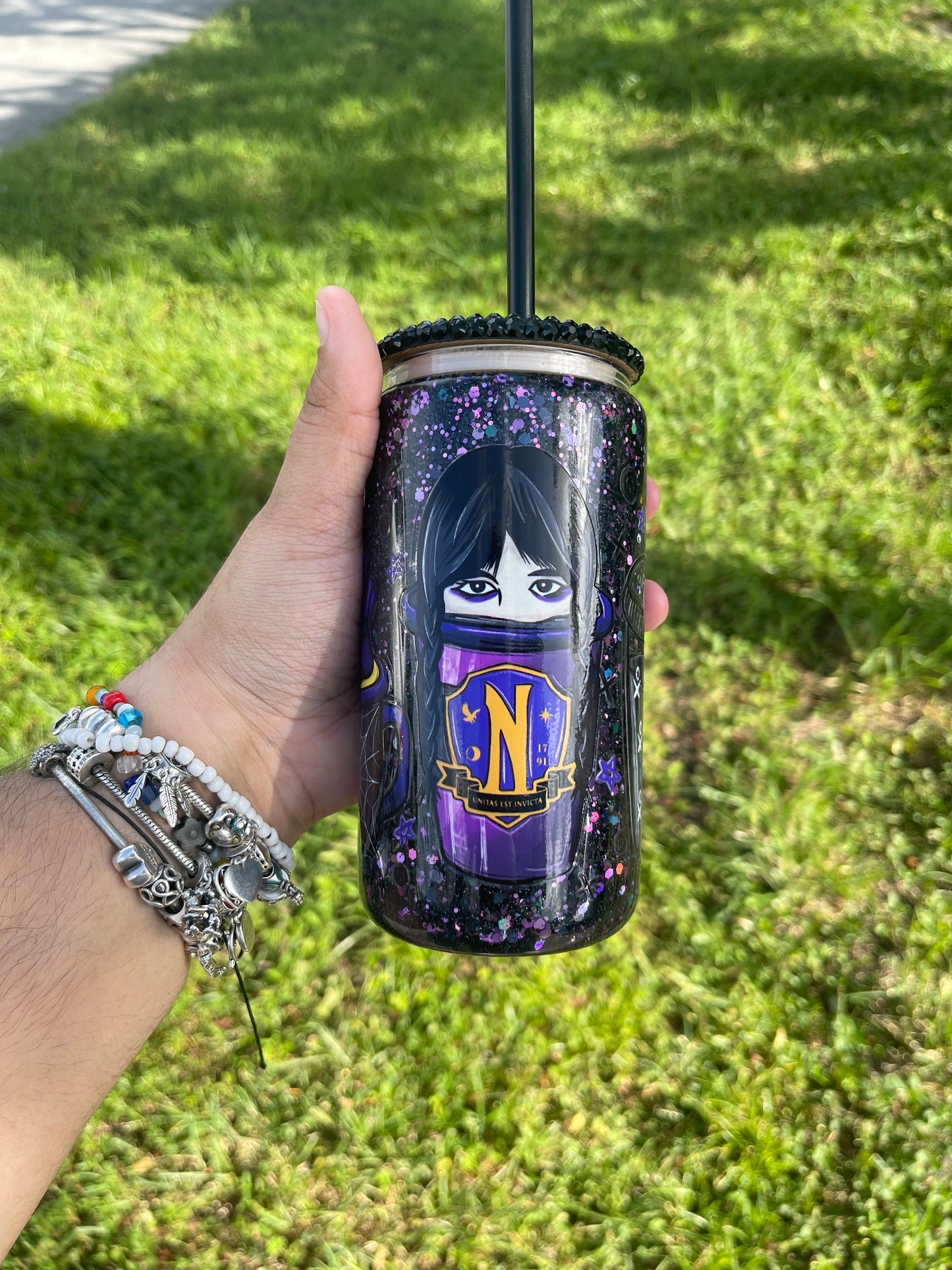 Wednesday Addams Halloween snowglobe tumbler