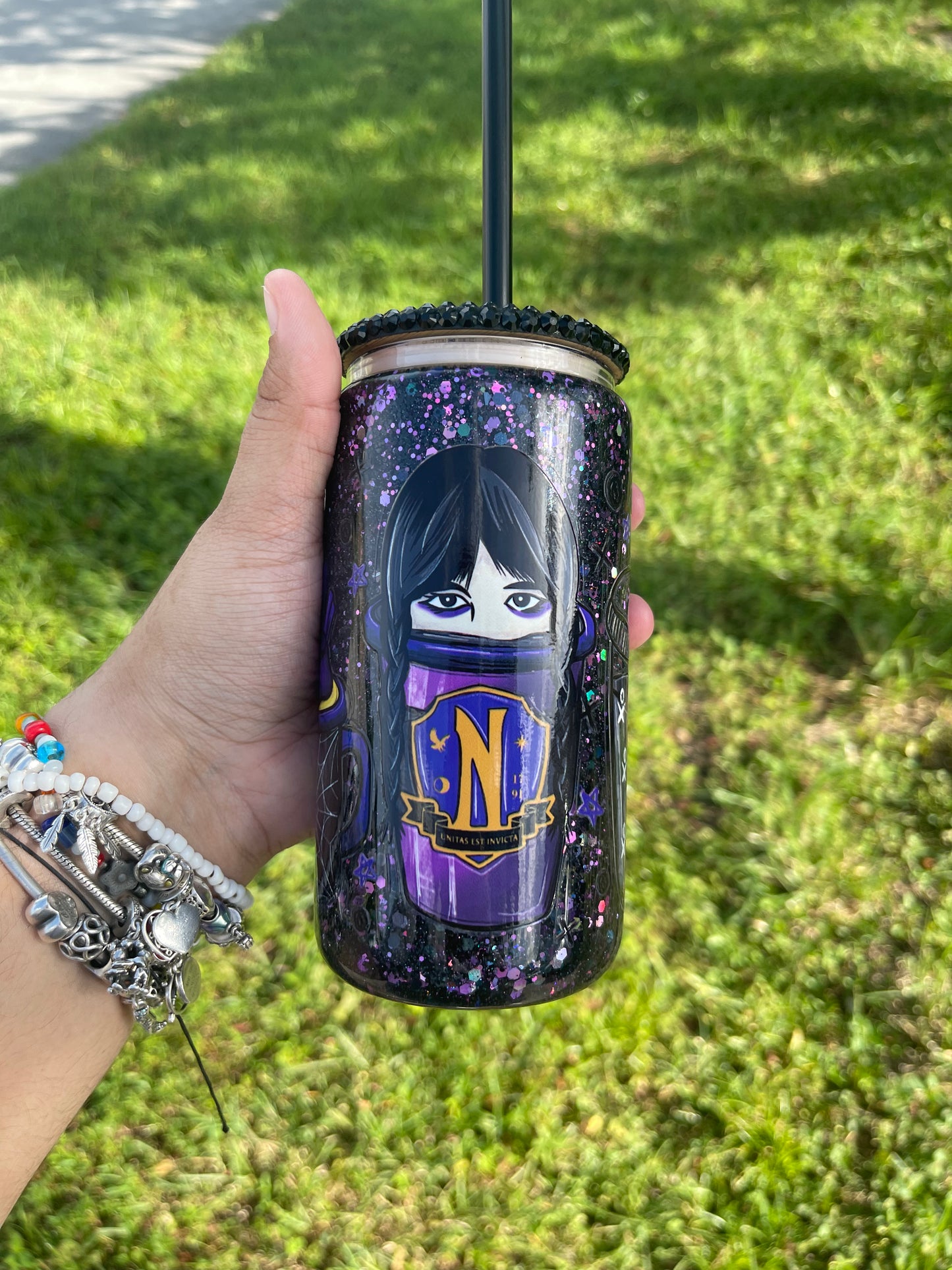 Wednesday Addams Halloween snowglobe tumbler