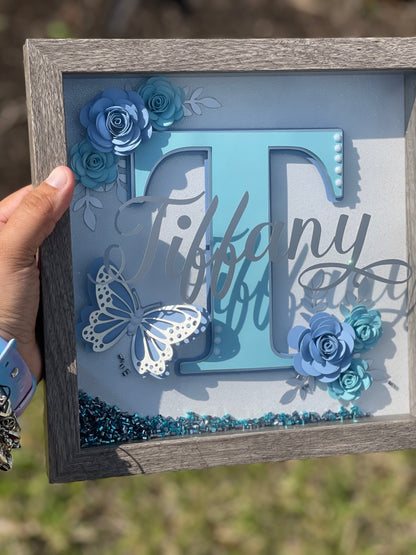 Initial Blue Butterfly - shadowbox