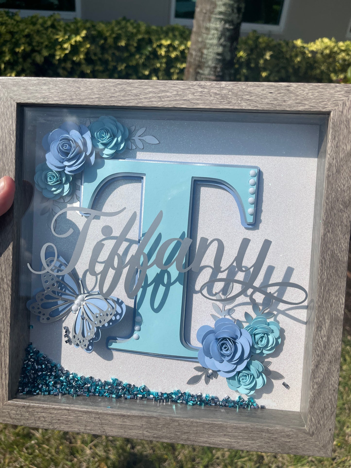 Initial Blue Butterfly - shadowbox