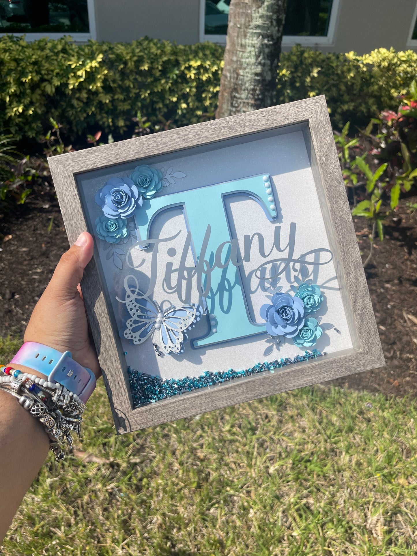 Initial Blue Butterfly - shadowbox