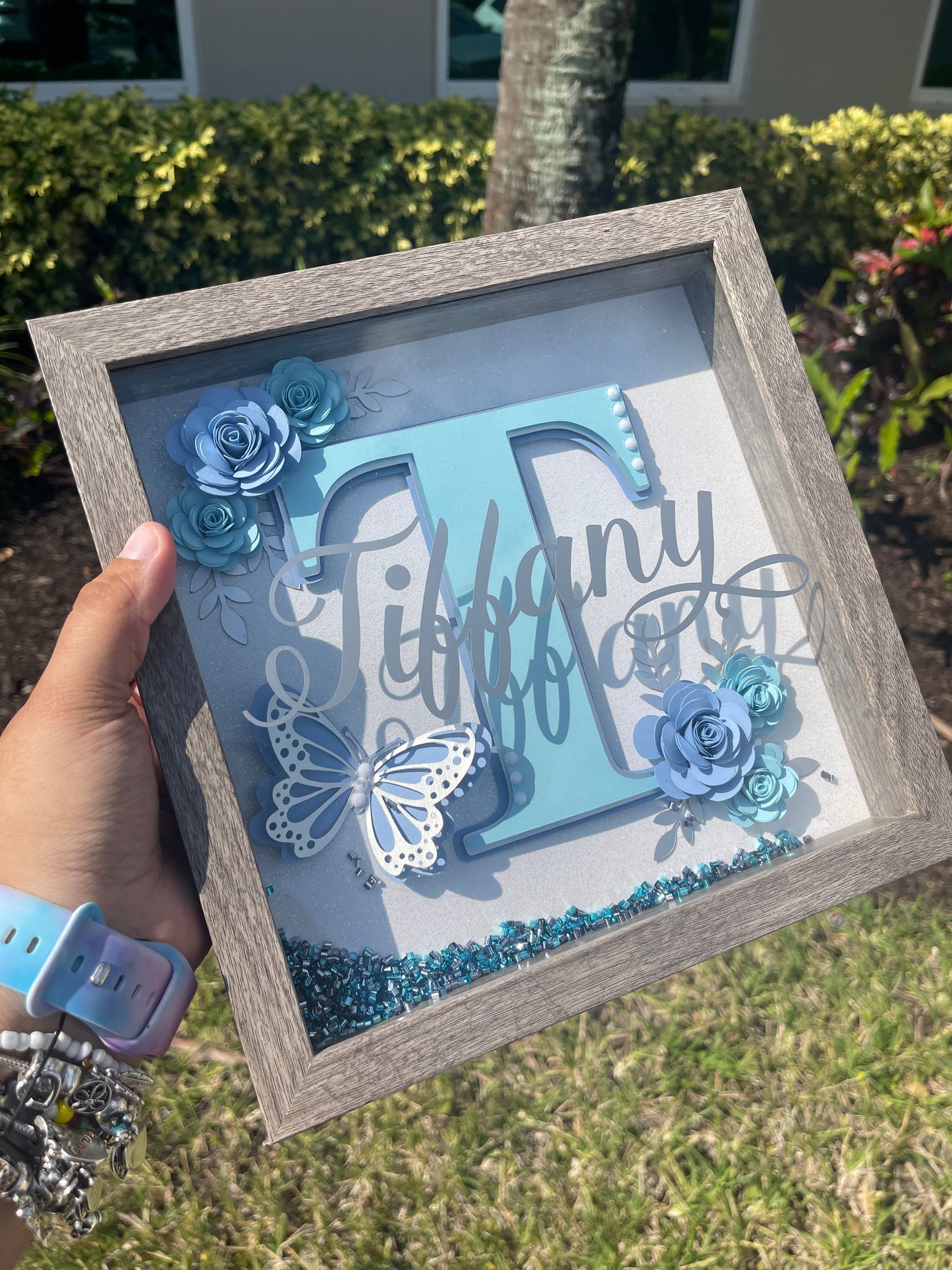 Initial Blue Butterfly - shadowbox