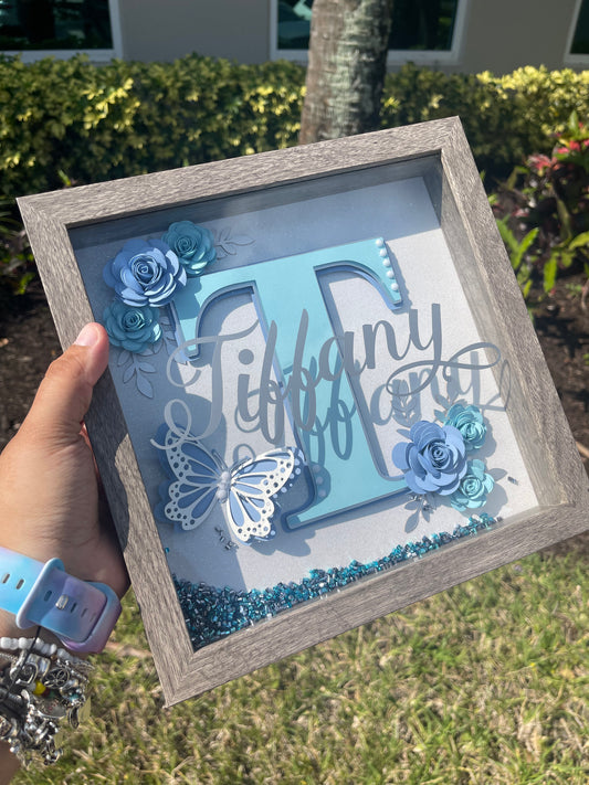 Initial Blue Butterfly - shadowbox