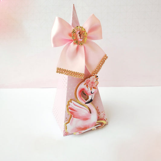 Luxury Flamingo Theme Cone Party Favor Box. Flamingo themed Treat Boxes. Luxury Flamingo Party decor and gift boxes. Luxury favor boxes.