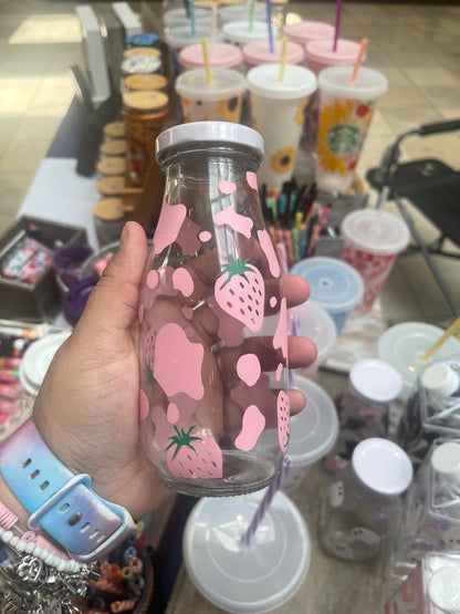Pink Strawberry Cow print Milk Jug
