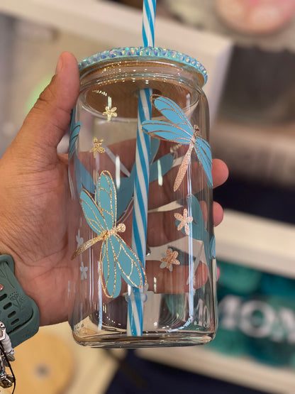 Blue Dragonfly Glass Cup