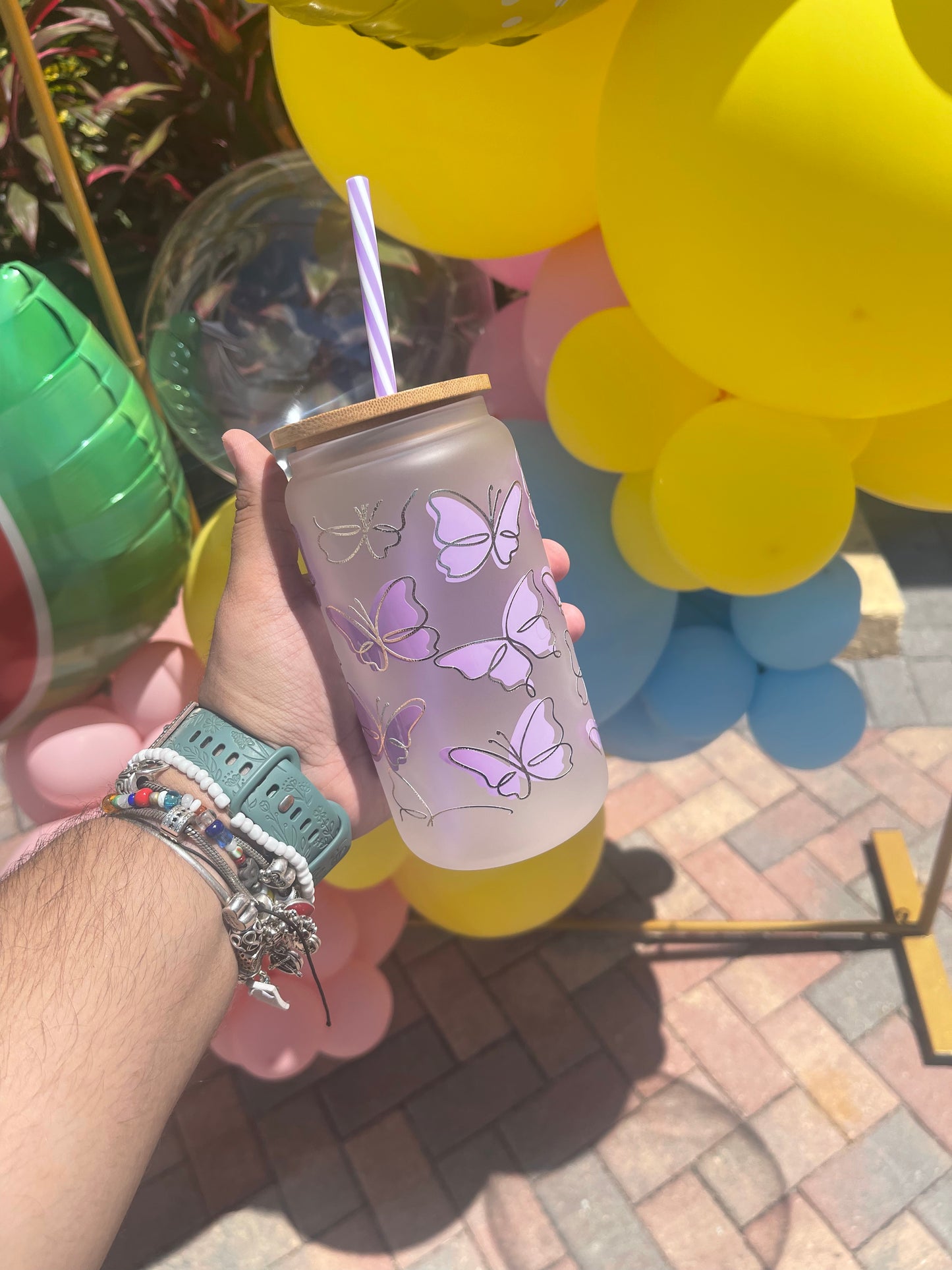 Purple Butterfly Glass Cup