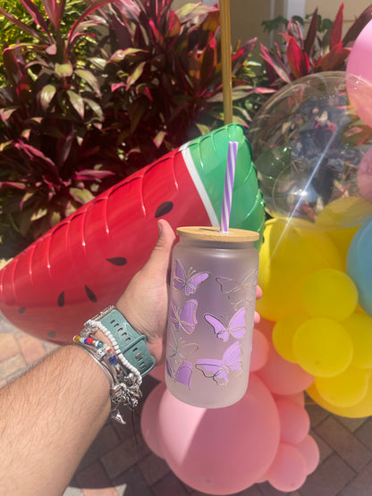 Purple Butterfly Glass Cup