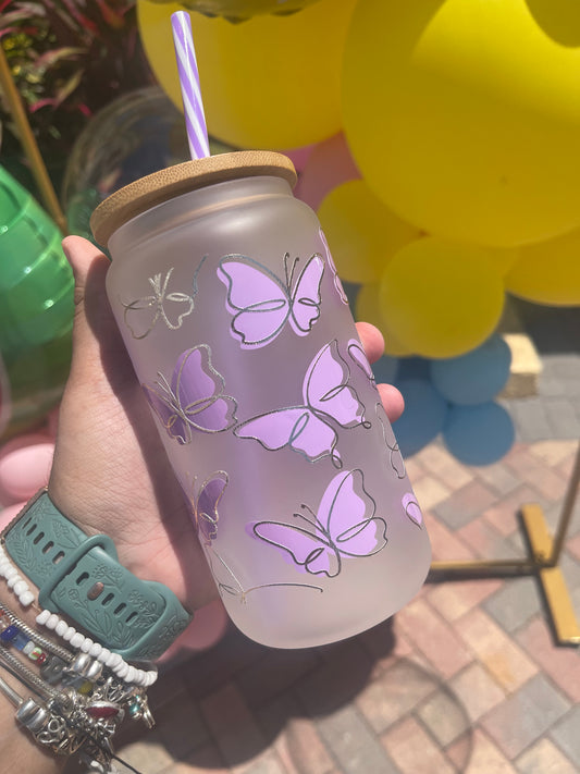 Purple Butterfly Glass Cup