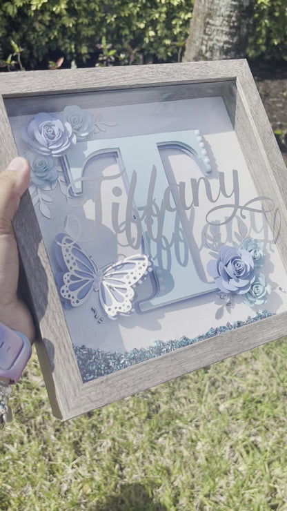 Initial Blue Butterfly - shadowbox