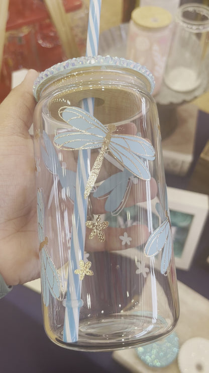 Blue Dragonfly Glass Cup
