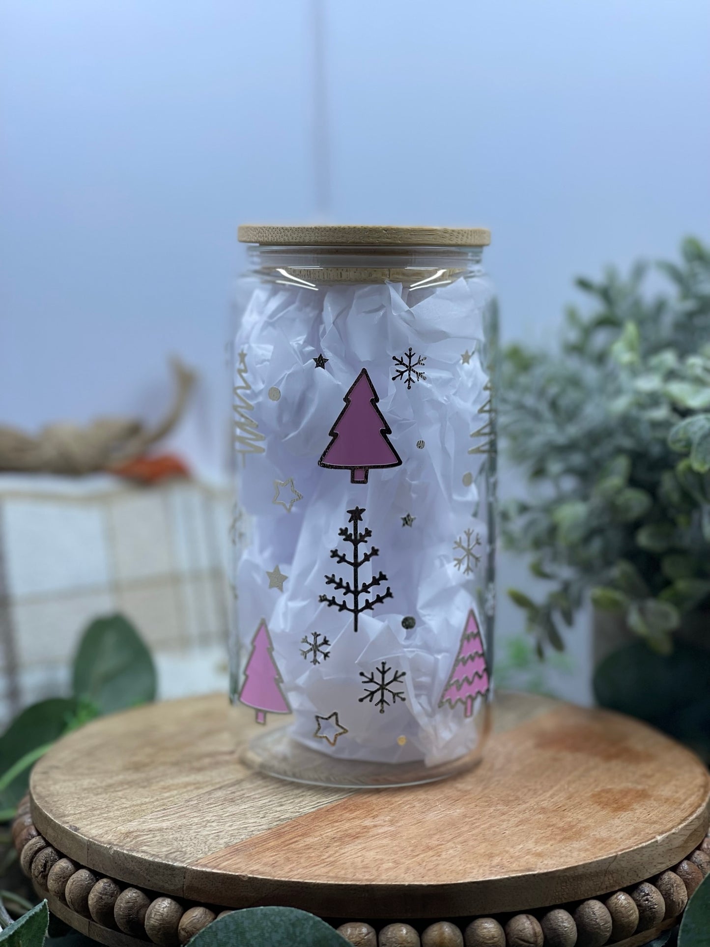 Pink Christmas Tree glass tumbler