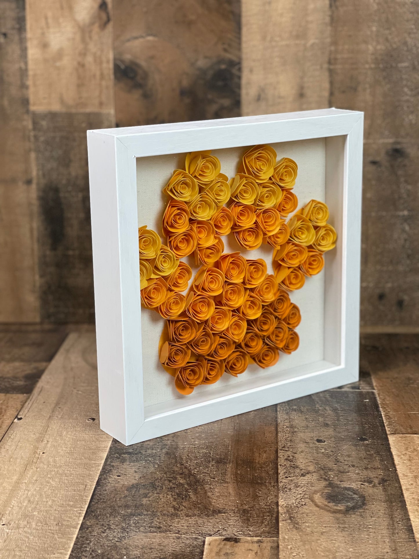 Paw Print Shadow box Tones of Orange