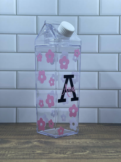 Customizable Milk Carton  water bottle - With Daisies