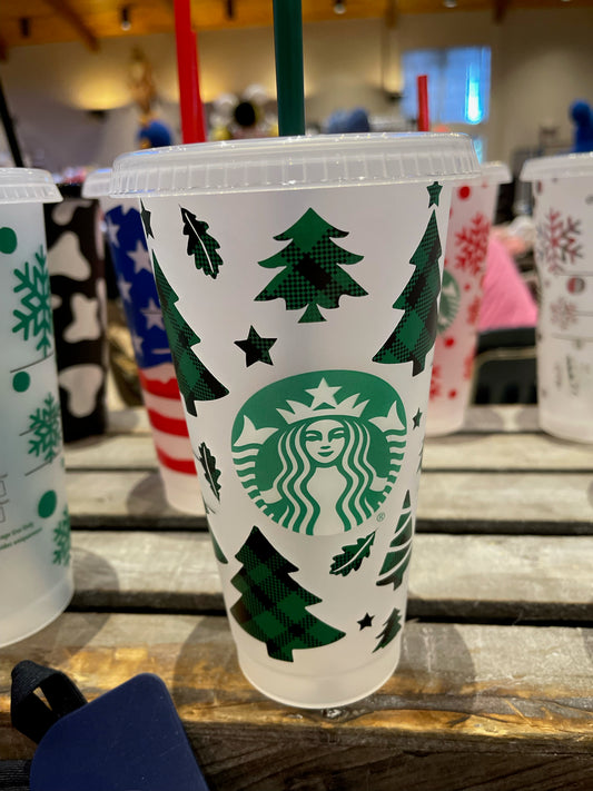 Buffalo Plaid Christmas Tree custom Starbucks cups