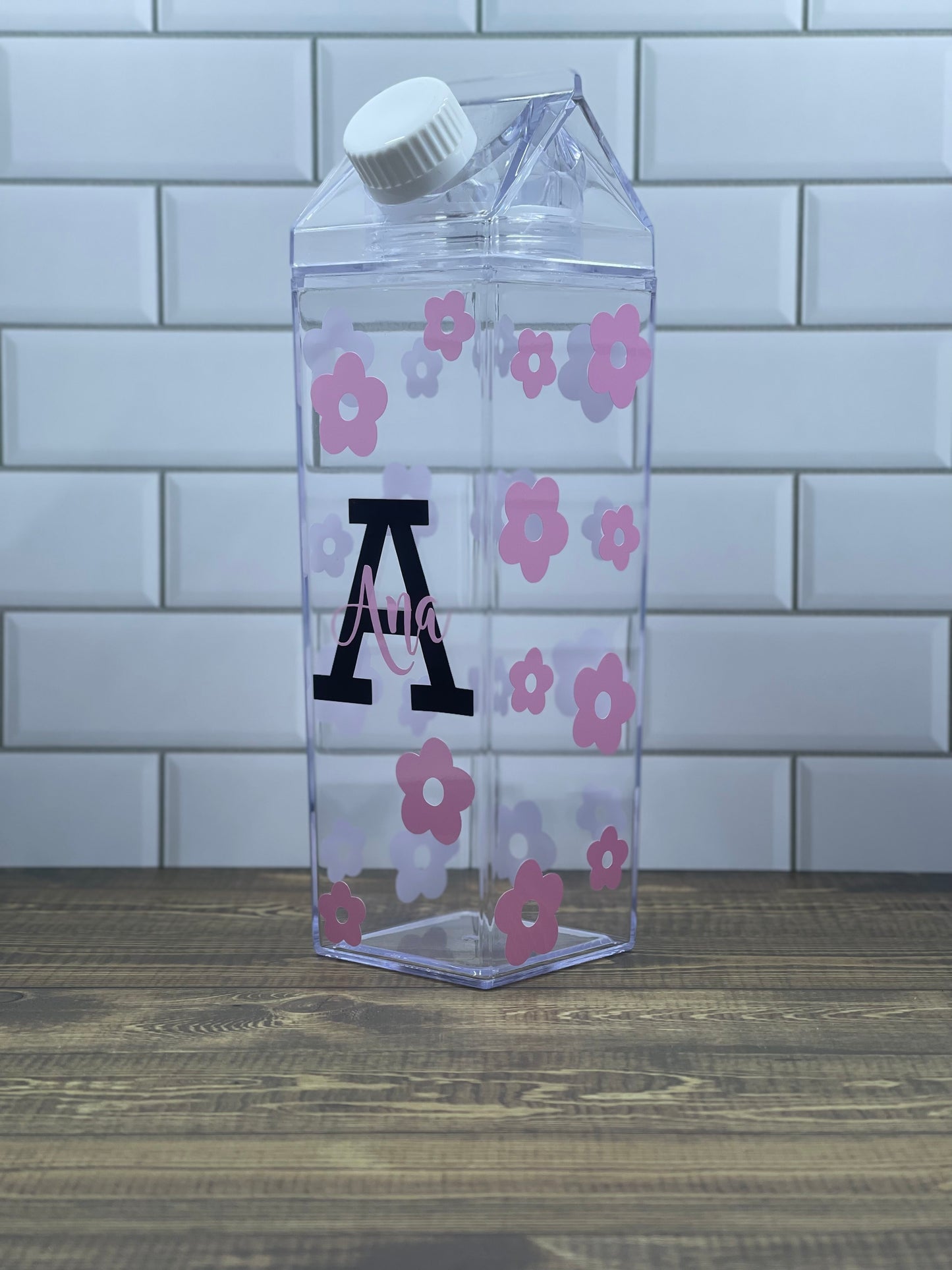 Customizable Milk Carton  water bottle - With Daisies