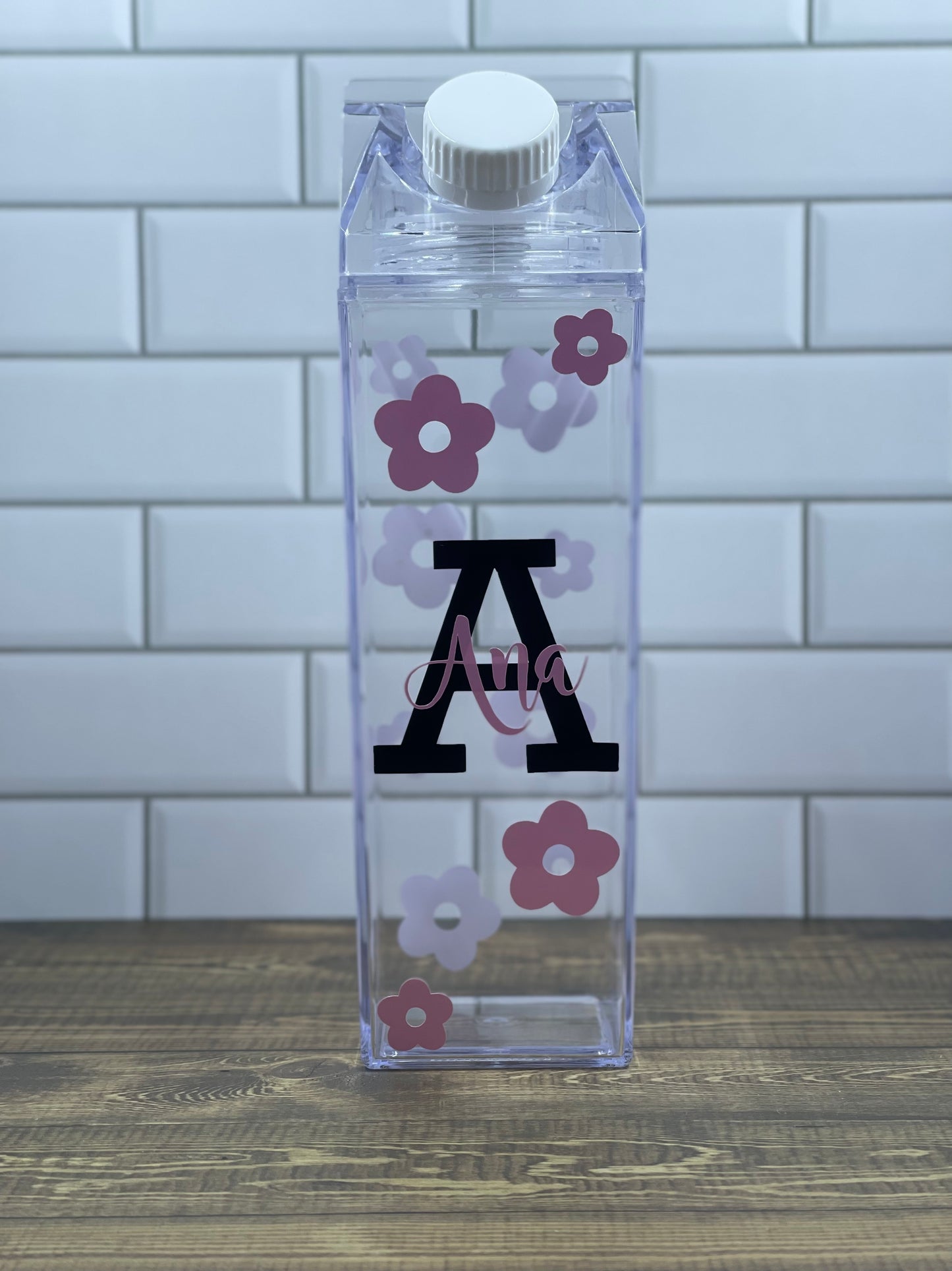 Customizable Milk Carton  water bottle - With Daisies