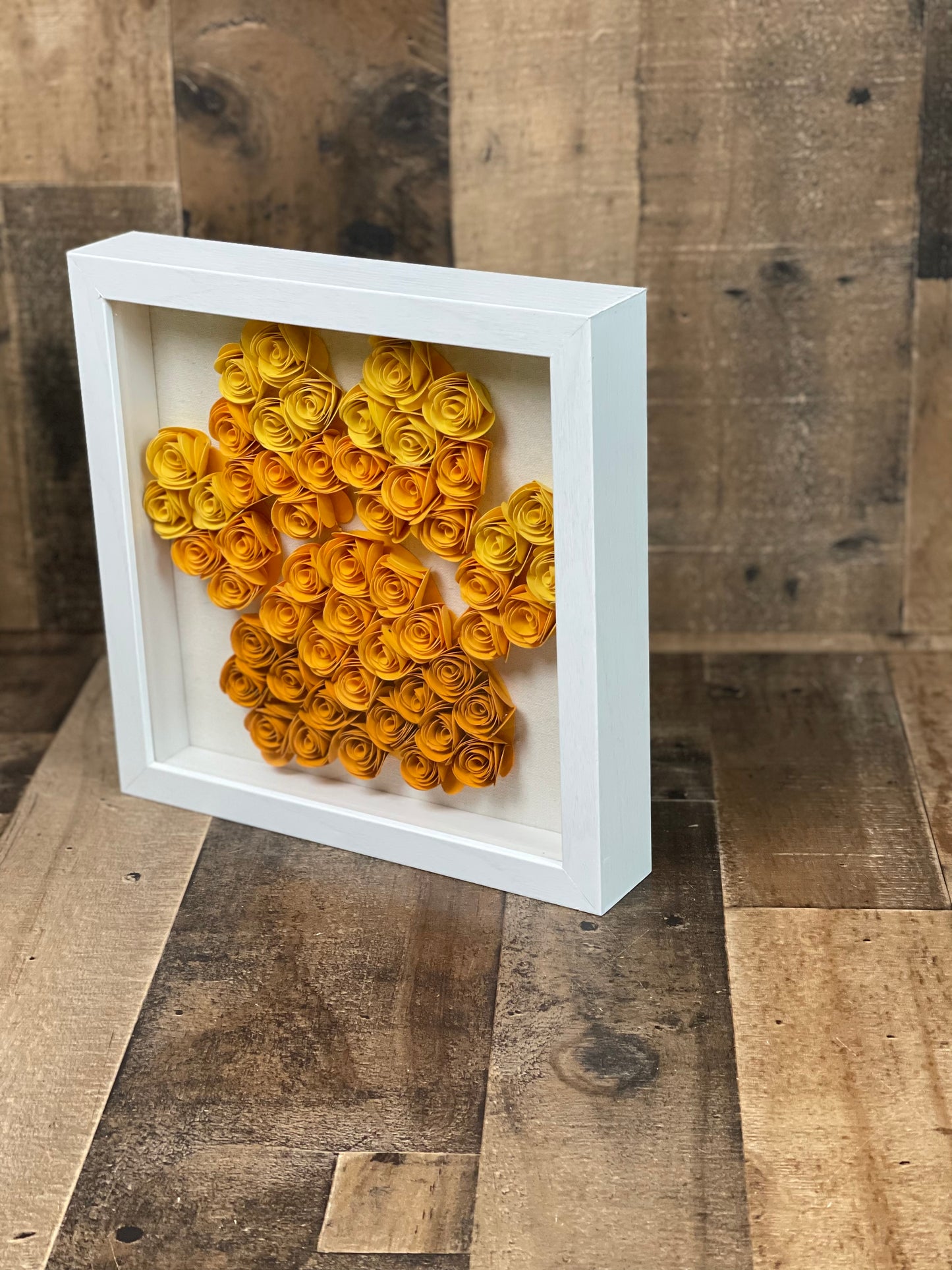 Paw Print Shadow box Tones of Orange