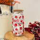 Red Paw and bone Glass Cup- with Bamboo Lid