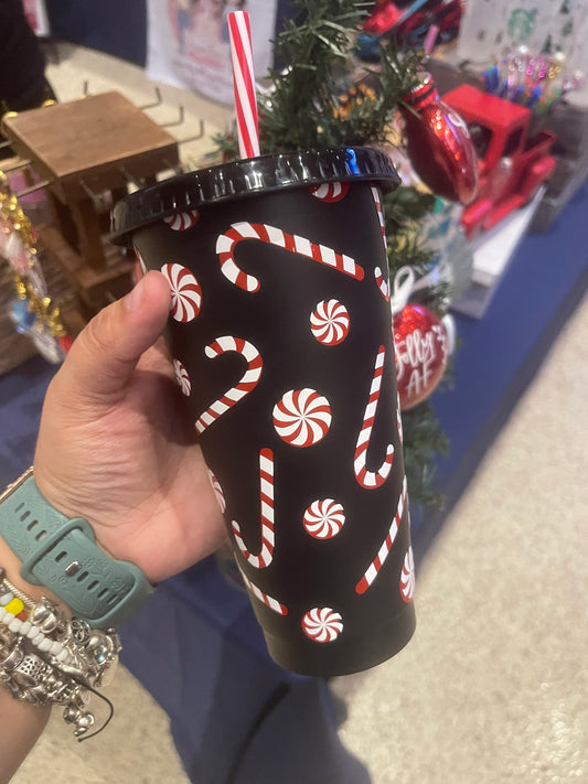 Candy Cane Black Plastic Cup