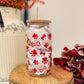 Red Paw and bone Glass Cup- with Bamboo Lid