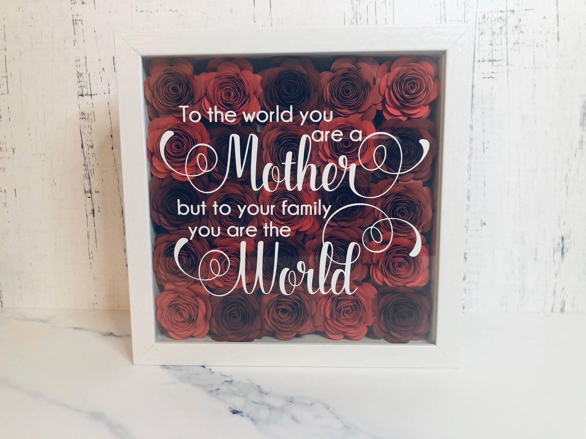 Custom Hand Rolled Paper Flower Gift Shadow Box Mothers Day gift, Gift for Wife or Fiance | Gift for Mom Tones or Red