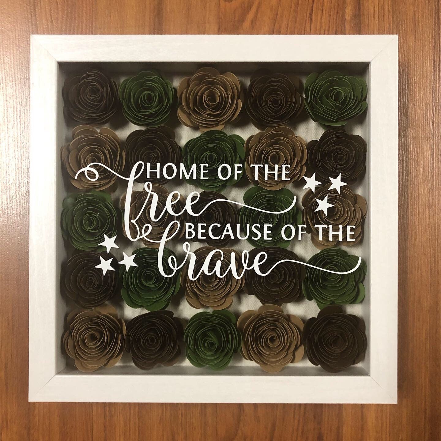 Home of the free because of the brave shadow box. Patriotic Shadowbox. Army colors Shadow box - Gift for Solider and Veteran
