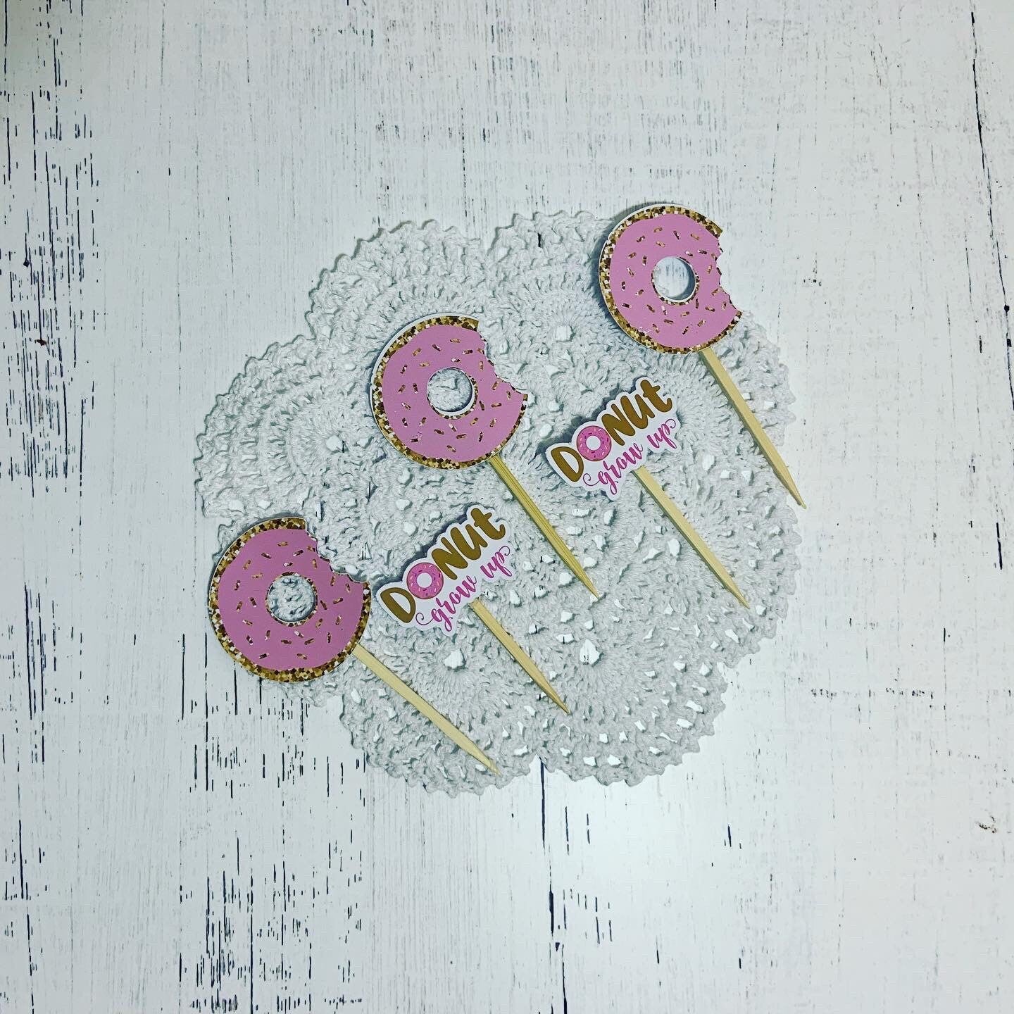 Donut Top Cupcake Toppers - Donut themed party Decorations -  Cupcake Toppers - Donut Party Decor. Donut Topper