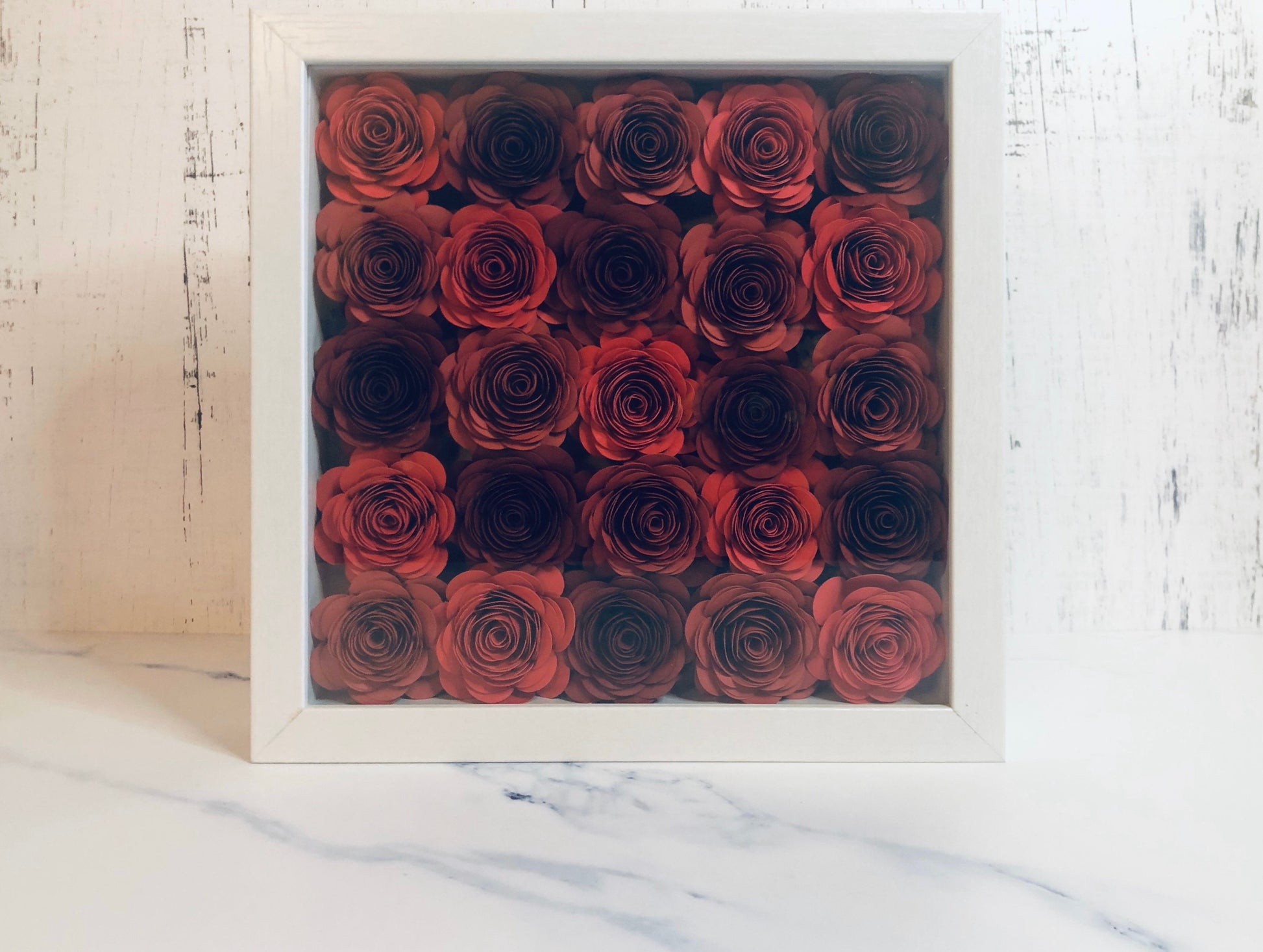 Custom Hand Rolled Paper Flower Gift Shadow Box Mothers Day gift, Gift for Wife or Fiance | Gift for Mom Tones or Red