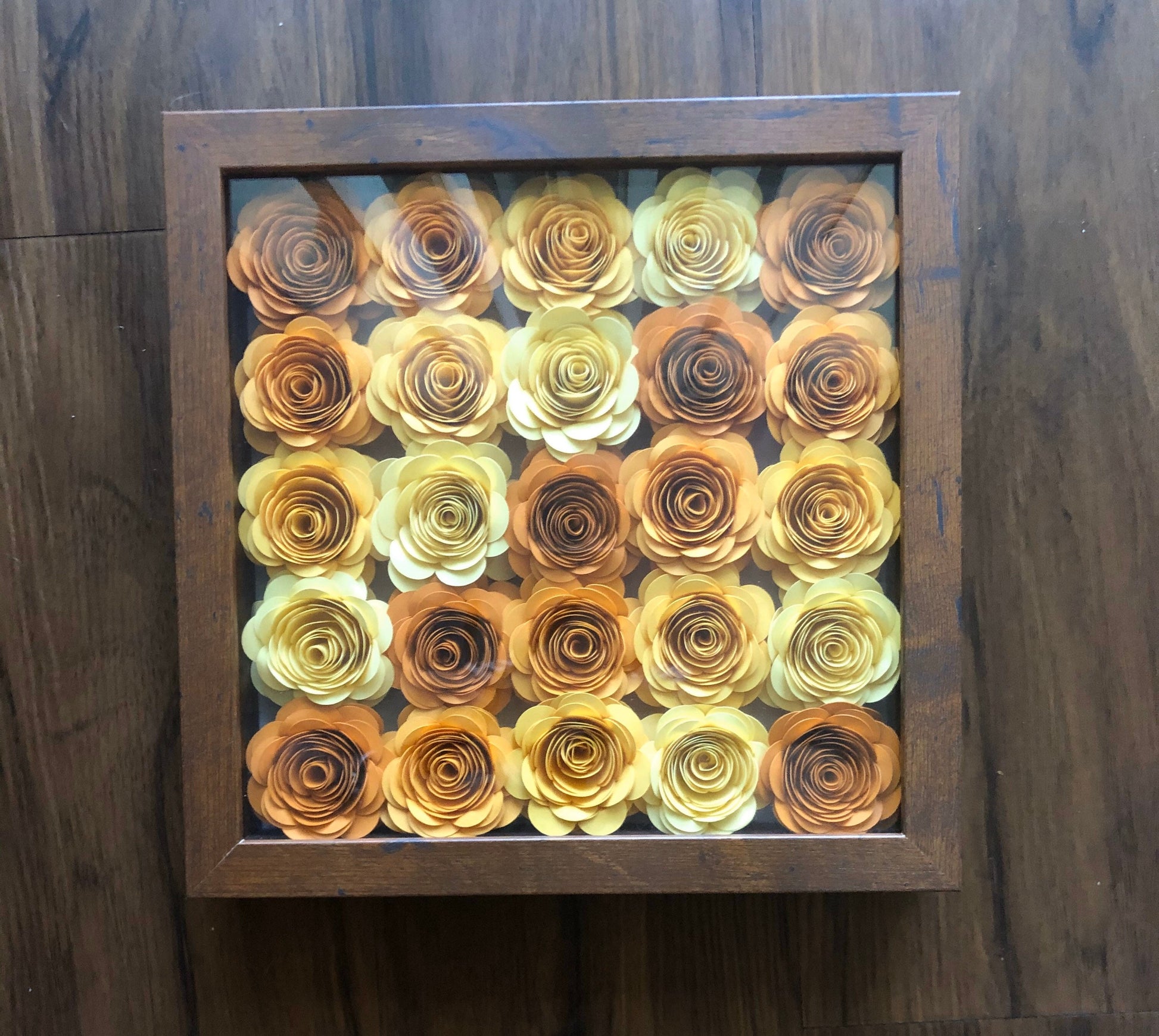 Custom Hand Rolled Paper Flower Gift Shadow Box Mothers Day gift, Gift for Wife or Fiance | Gift for Mom Tones or Yellow