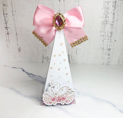 Luxury Swan Theme Cone Party Favor Box. Swan themed Treat Boxes. Luxury Swan Party decor and gift boxes. Luxury favor boxes.