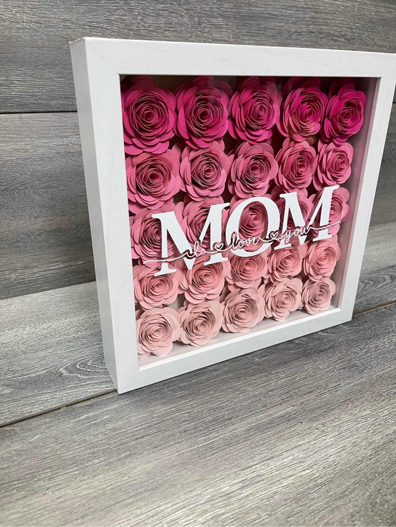 Shadow box - 3D Rolled Paper Flower shadowbox -  Anniversary gift-  Mother’s Day gift - Gift for Wife- Gift for Mom Pink - Christmas Gift