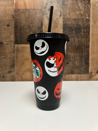 Matte Black Jack skellington Tumbler / Venti Cold Cup  / Reusable custom cup/ Personalized jack skellington/ halloween cups