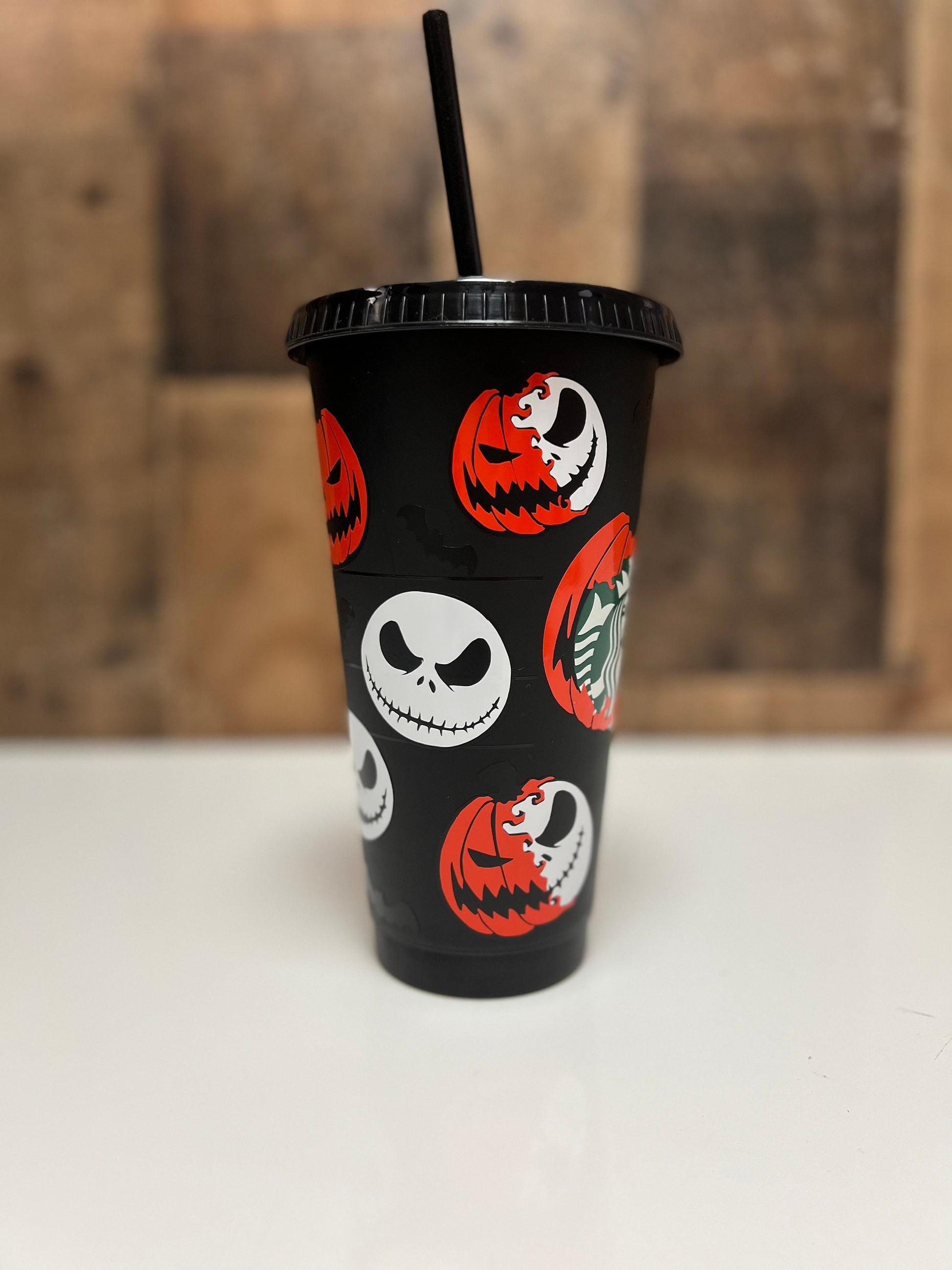 Matte Black Jack skellington Tumbler / Venti Cold Cup  / Reusable custom cup/ Personalized jack skellington/ halloween cups