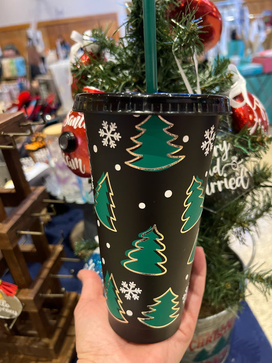 Christmas Tree Black Plastic Cup